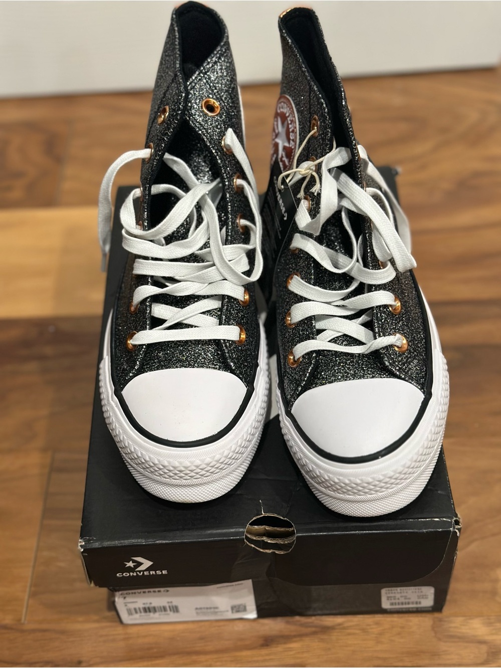 Converse Black Glitter High-Top Sneakers with White Toe - Picture 2 of 3